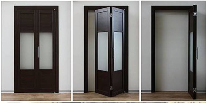 Шпонированные двери гармошка с матовыми стеклянными вставками Магнитогорск