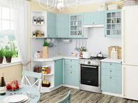 Небольшая угловая кухня в голубом и белом цвете Магнитогорск